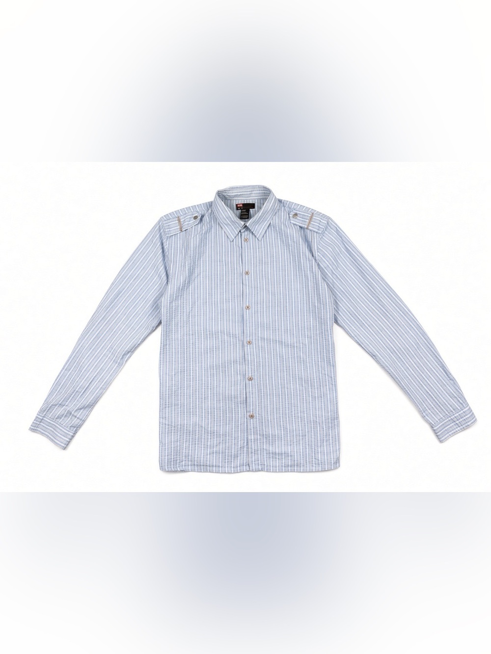 Diesel Men’s Blue White Striped Button Shirt Size XL Flourish of Triumph Back Pr